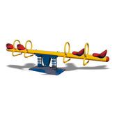 Huitich 4-seater outdoor spring see saw with vibrant yellow and red colors for children's play